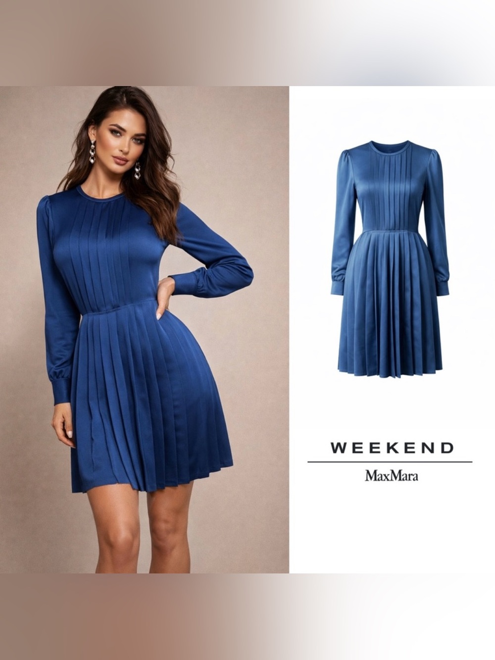 NEW MAX MARA WEEKEND Schermo blue pleated Dress